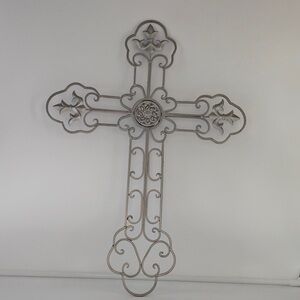 Large Metal Silver-Toned Wall Cross Decor